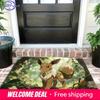 Cute Eevee Covered with Leaves and Flowers in Sunlit Forest Print Non-slip Doormat, Soft Absorbent Floor Rug for Home Decor