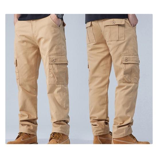 Мужские брюки-карго с несколькими карманами, прямые хлопковые брюки со средней талией, застежка-молния на пуговицы, свободные брюки для путешествий и школы