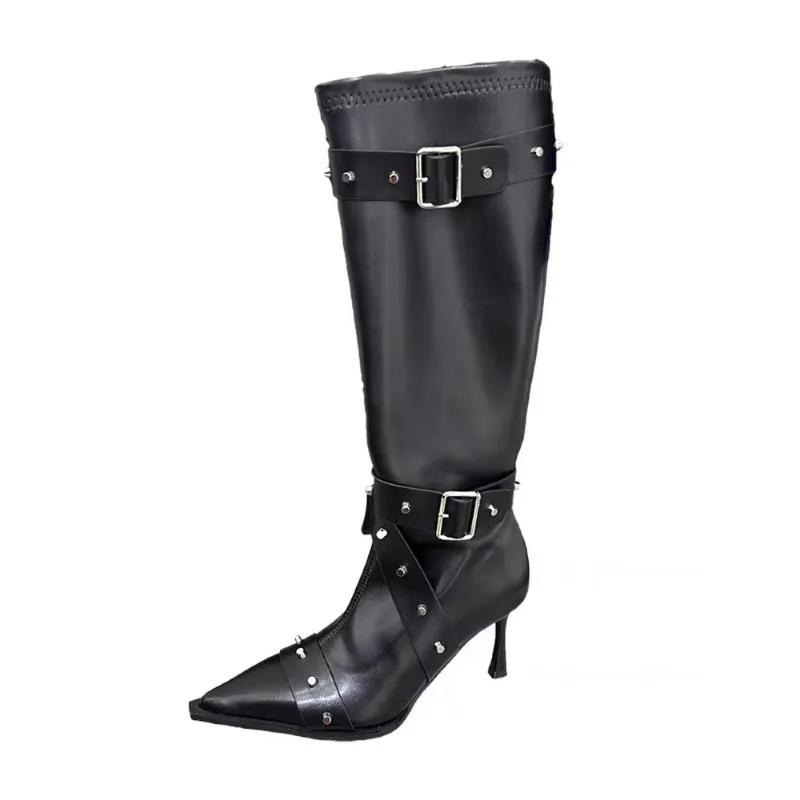 High-heeled Women Boots Pointed Toe Long for Women Sexy Punk Gothic Paris European and American Female Party