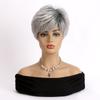 European and American Style Women Synthetic Fiber Short Straight Wig Elderly Women's Daily Use Natural Looking Mixed Gray Wig with Bangs