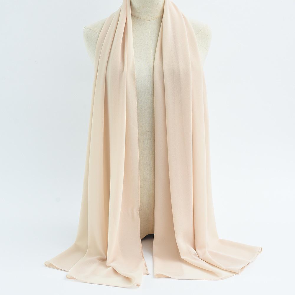 Women's Solid Color Pearl Chiffon Bubble Scarf, Long Silk Headscarf, 70x180cm, Middle Eastern Style