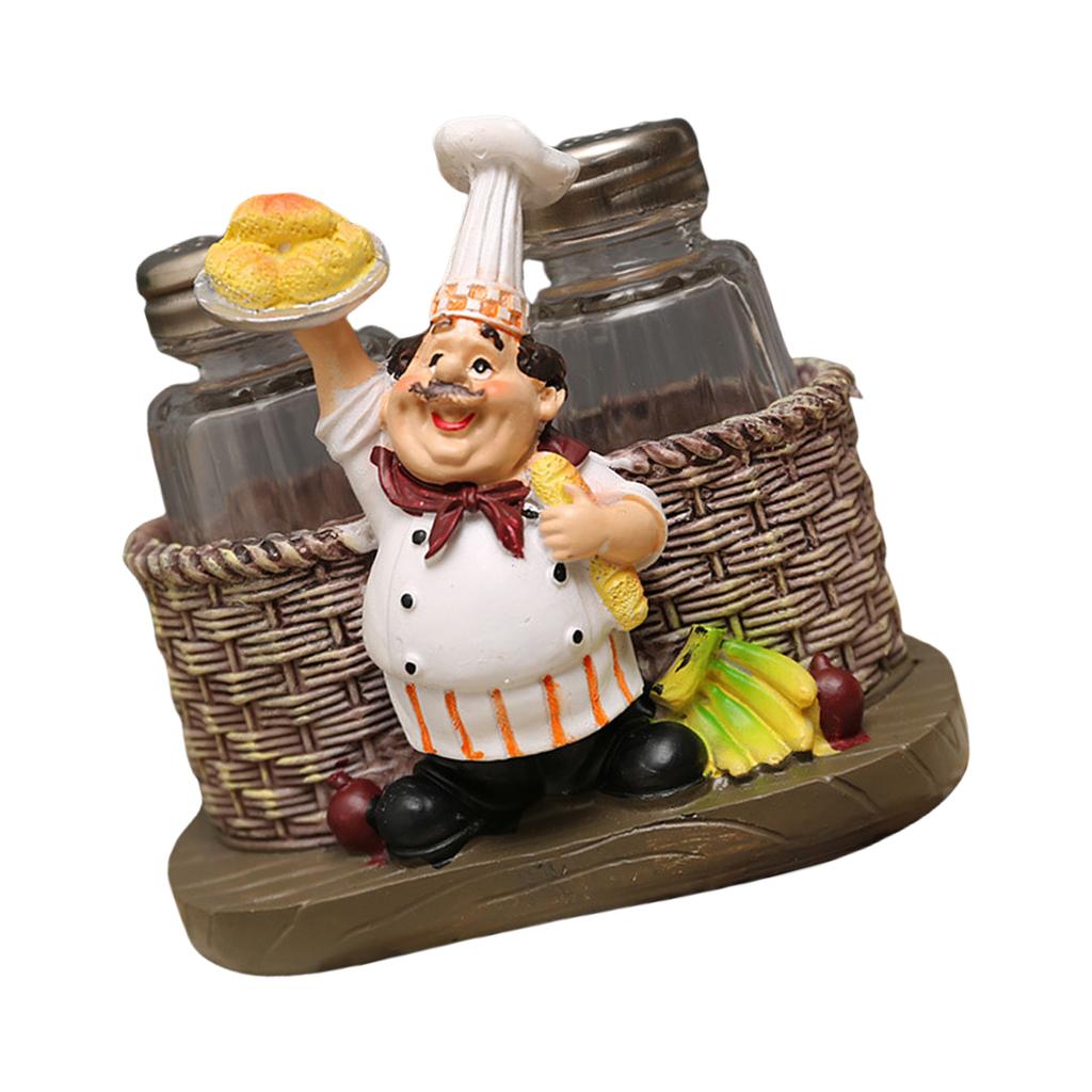 Salt & Peppers Bottle Holder Ornament Resin Chef Statue Decorative Ornament 2 Seasoning/Toothpick Bottle Resin Figurines