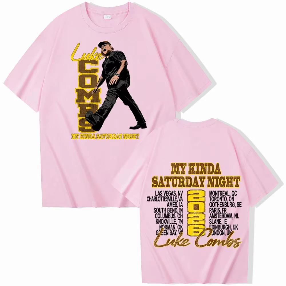 Футболка Luke-Combs My Kinda Saturday Night Tour 2026 Мужская Женская Harajuku С коротким рукавом Круглый вырез Повседневная Футболка Streetwear