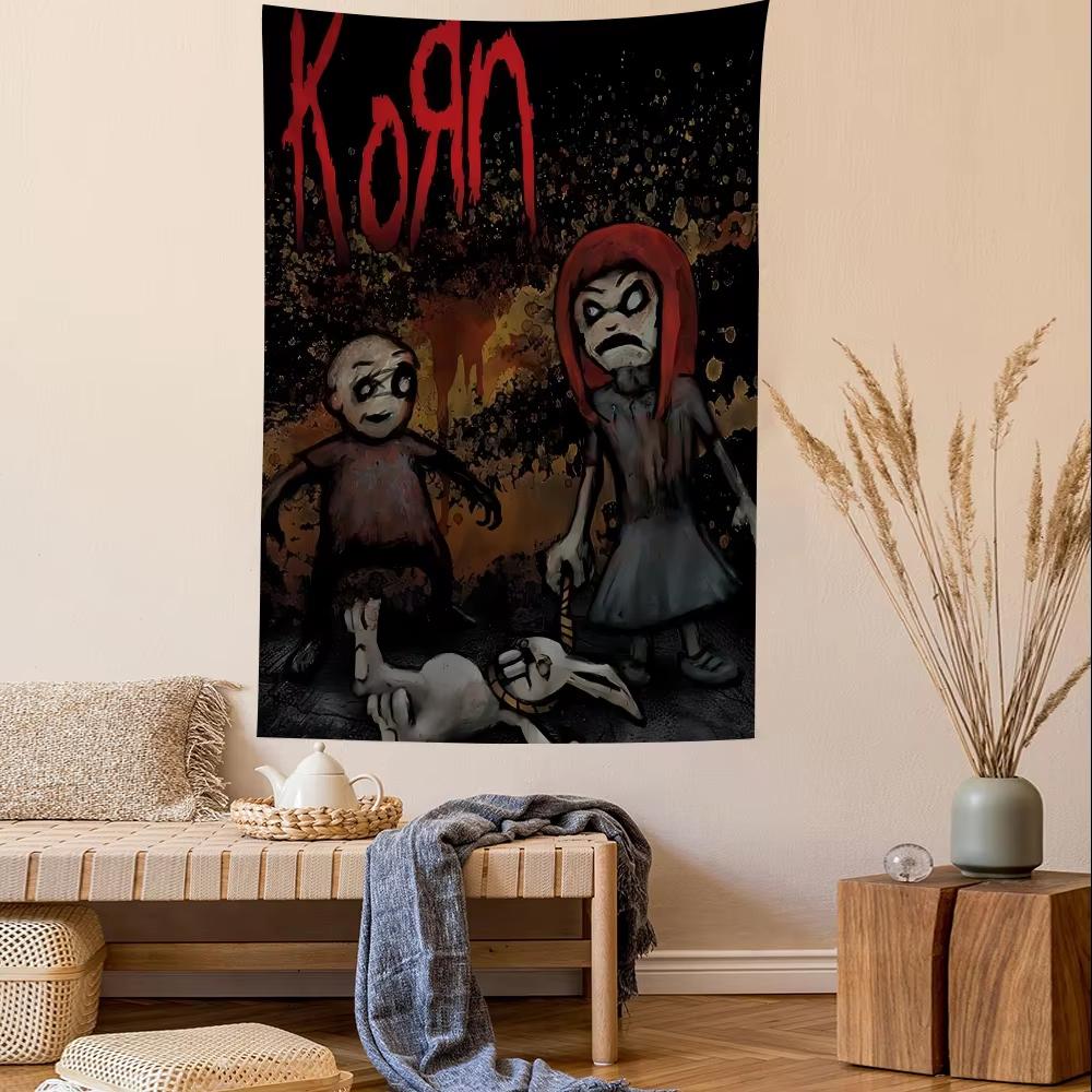 Korn Рок-группа Персонажи Аниме Текст Гобелен Хиппи Цветы Настенный Гобелен Декор Комнаты в общежитии Домашний Декор