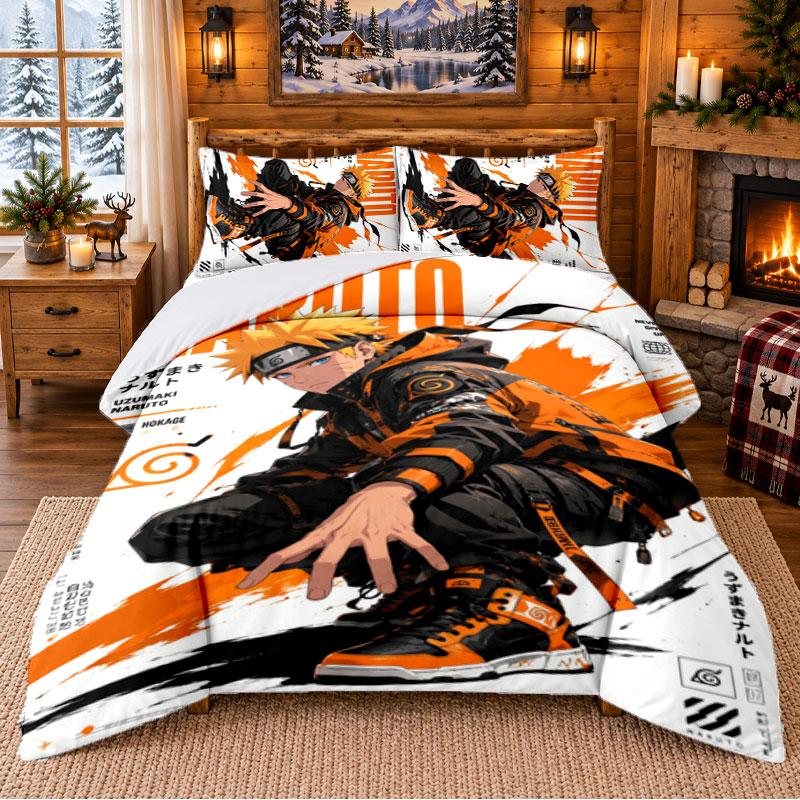 N-Narutos Pattern Bedding 3Pcs Set Bed Sheet And Pillowcases For Indoor Bedroom