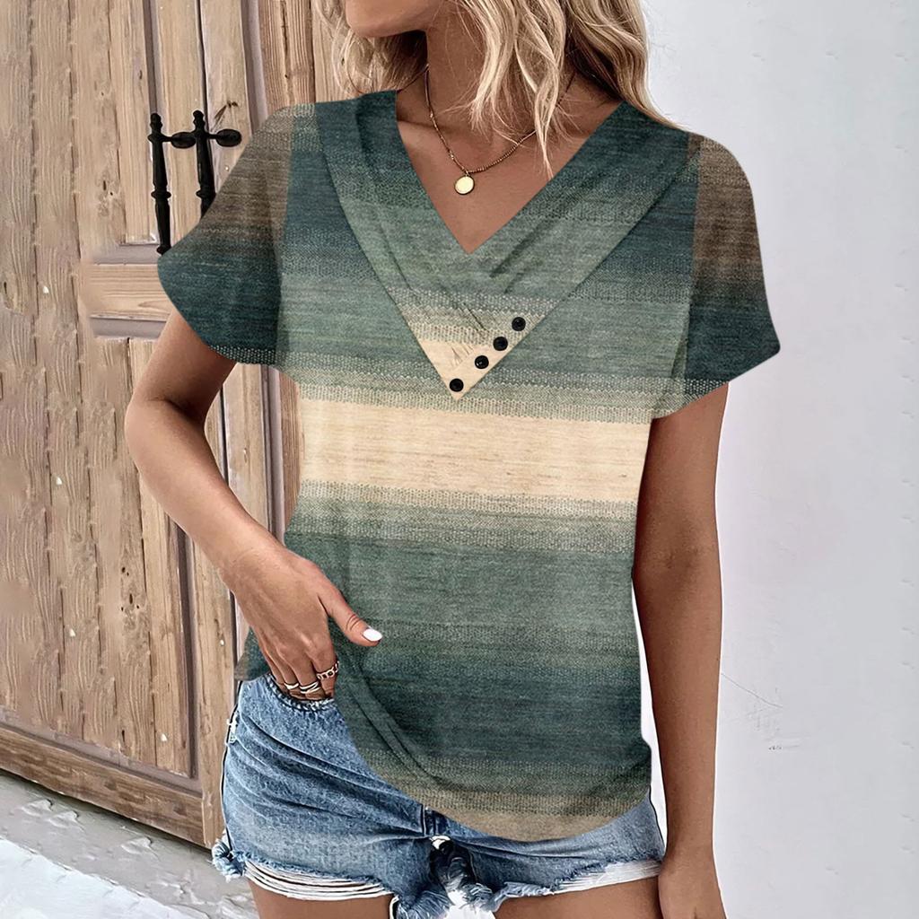 Summer Tops For Women Pattern For Women V-Neck Short Sleeve Comfy Womens Tops Oversized Tshirts
