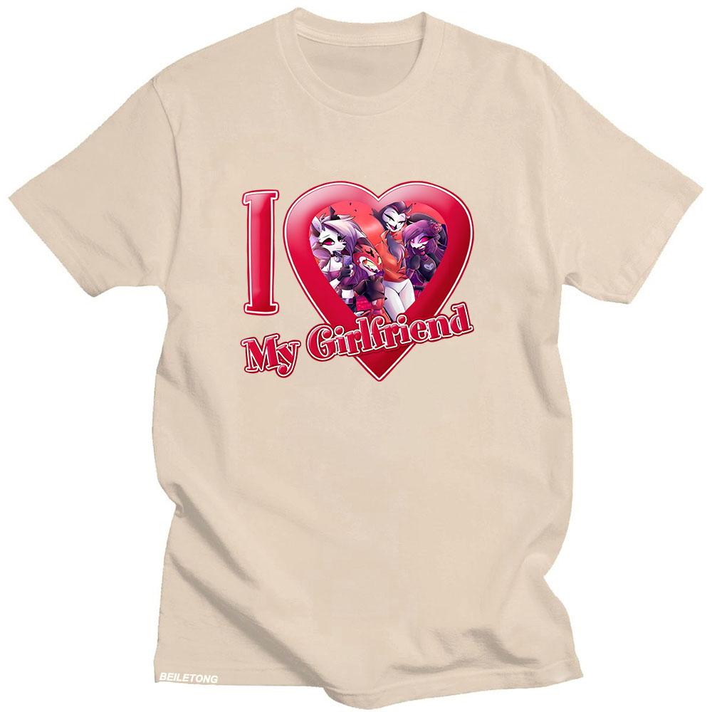 Футболка Helluva Boss Аниме Принт Харадзюку Кавайная Футболка Мультяшный Принт Хлопковая Футболка с Круглым Вырезом Я Люблю Свою Девушку Милая Одежда