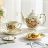 Retro Rose Flower Coffee Cup and Saucer Set- Ceramic Teapot and Tea Cup with Gold Trim, Suitable for Tea Party Gifts ( 2 Cup and 1 Teapot)