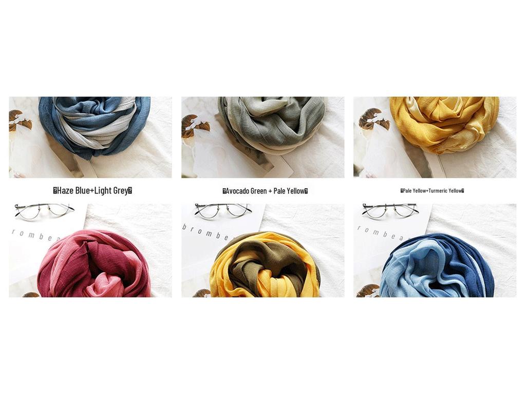 Gradient Color Block Bamboo Yarn Scarf for Women - Japanese Korean Mori Girl Style, Autumn Winter Cotton Linen Flax Shawl
