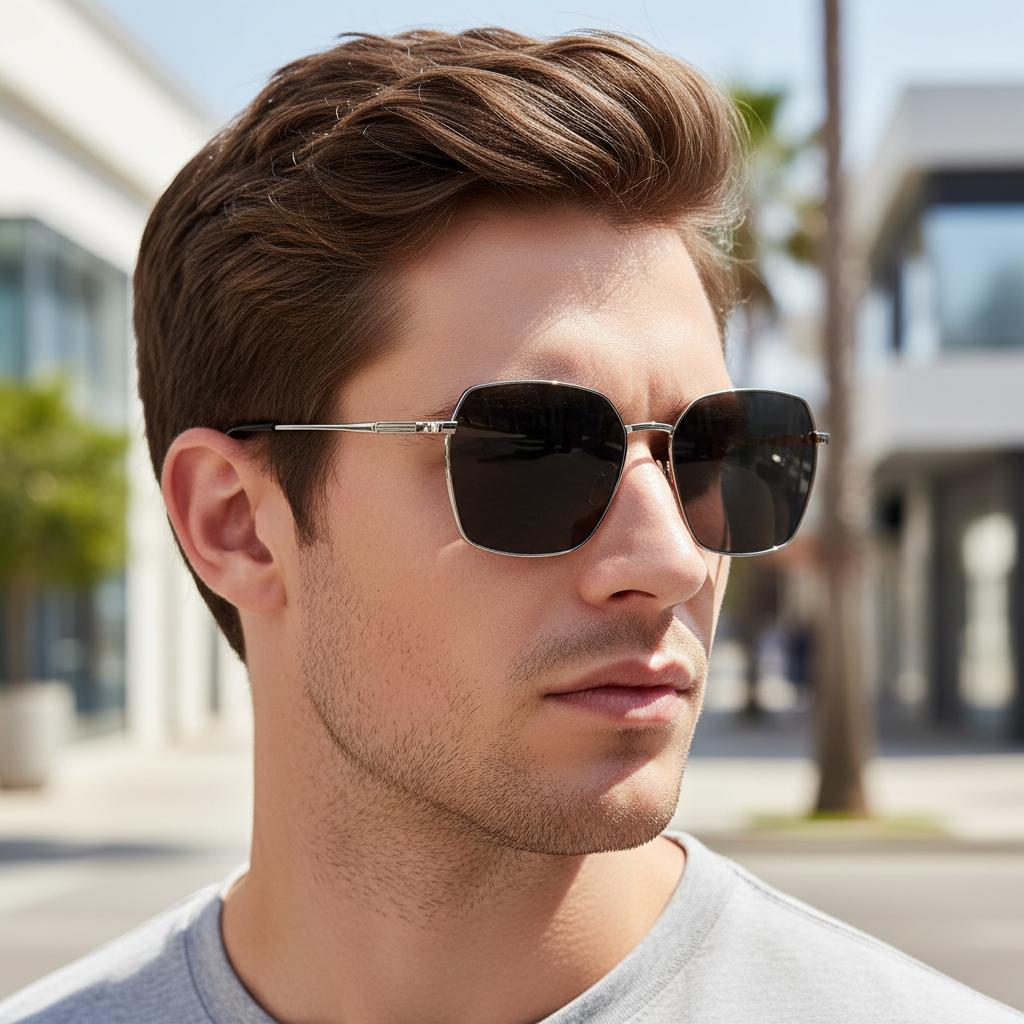 Fashionable Metal Square-rimmed Sunglasses With Uv Protection Feature, Designed In A Street Style 5031