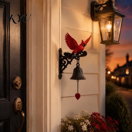 Durable Garden Hanging Ornament Red Bird Wall Mounted Doorbell, Resin Bell, Outdoor Handcrafted Door Bell Weatherproof for Farmhouse Porch Home Decor