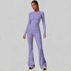 Womens High-Waisted Yoga Set With Butt-Lifting Effect 3-Section Waist Design Long Sleeve Top Flared Leggings 90% Nylon 10%