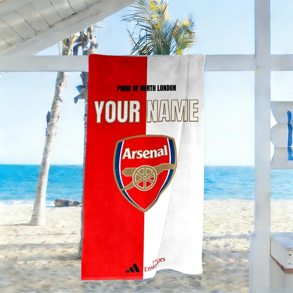 Arsenal F.c. Customize Text Beach Towel High Absorbency & Quick-Dry