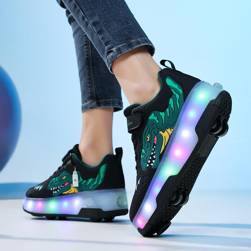 Новые туфли на роликах с колесами для мальчиков, обувь для катания на коньках, четырехколесные невидимые светящиеся туфли, модные колесные туфли для полета