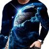 3D Earth Pattern Print, мужская футболка с графическим дизайном и длинным рукавом, повседневные рубашки, весенняя мужская одежда, топы