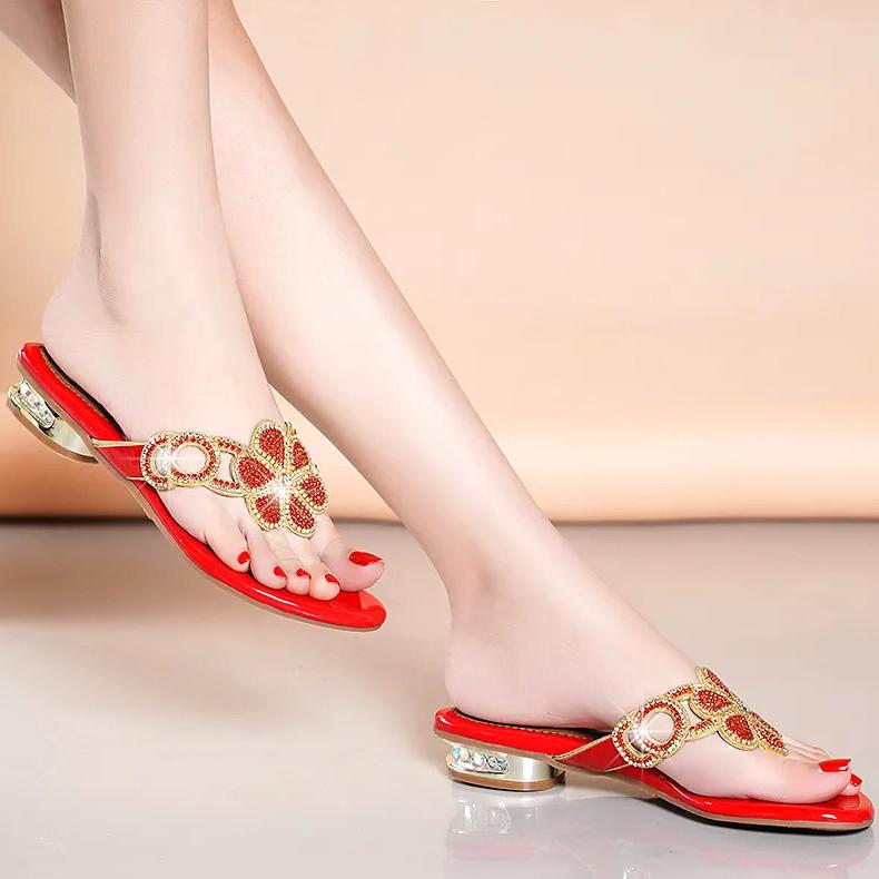 WTEMPO Женская обувь со стразами, сандалии, женские шлепанцы с мягкой кожаной подошвой, пляжная обувь корейской версии