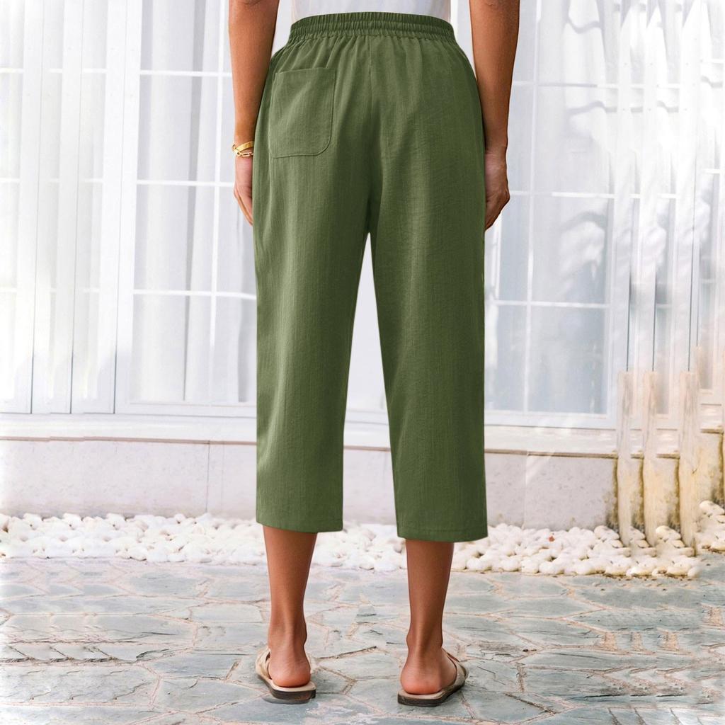 Women's Cropped Pants Stralght Pants With Pockets Lightweight Caual Loose Trousers