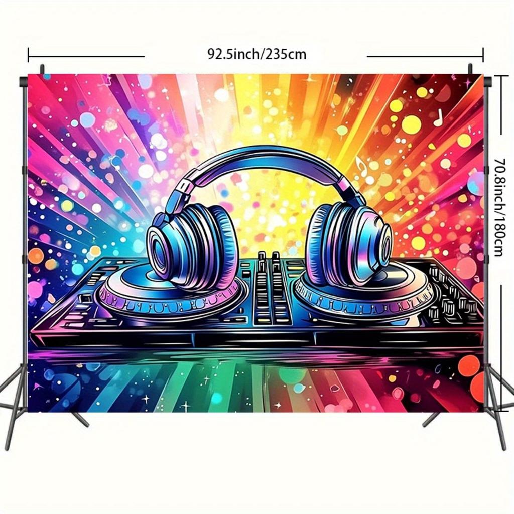 1pc Music Theme Backdrop Banner - Durable Polyester DJ Pattern Colorful For Wedding Birthday Christmas Graduation Ceremony - Indoor Outdoor