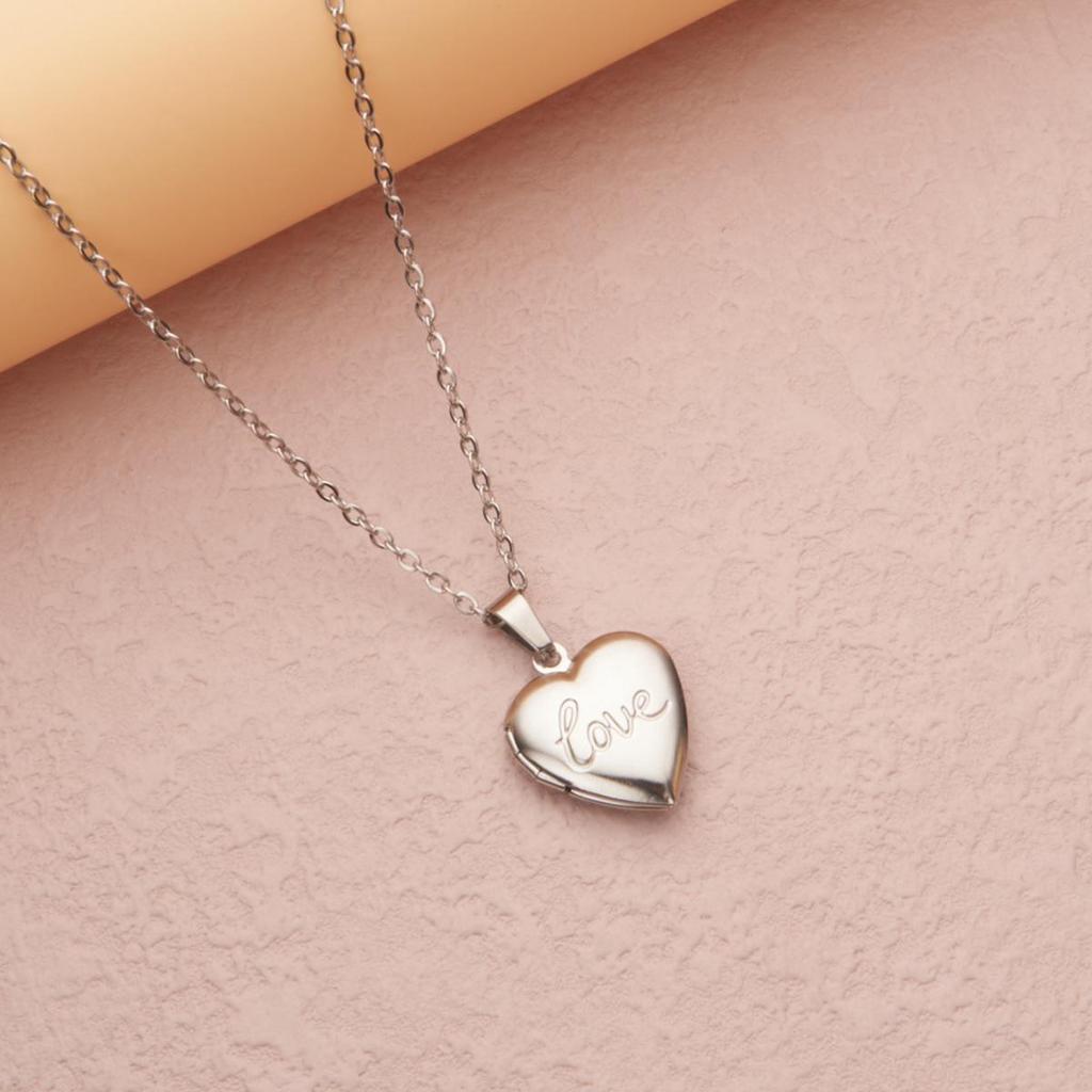Stainless Steel Silver & Gold Women's Heart Photo Frame Locket Necklace