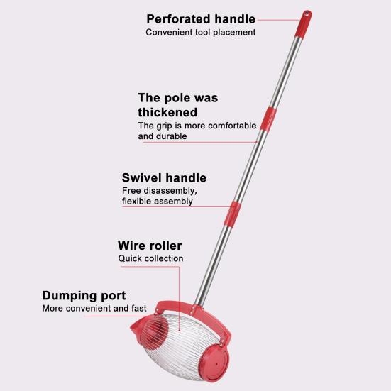 Сборщик орехов Подвесной Удлиненная ручка Нержавеющая сталь Толстый стержень Экономия труда с сумкой для хранения Большой катящийся Сборщик грецких орехов