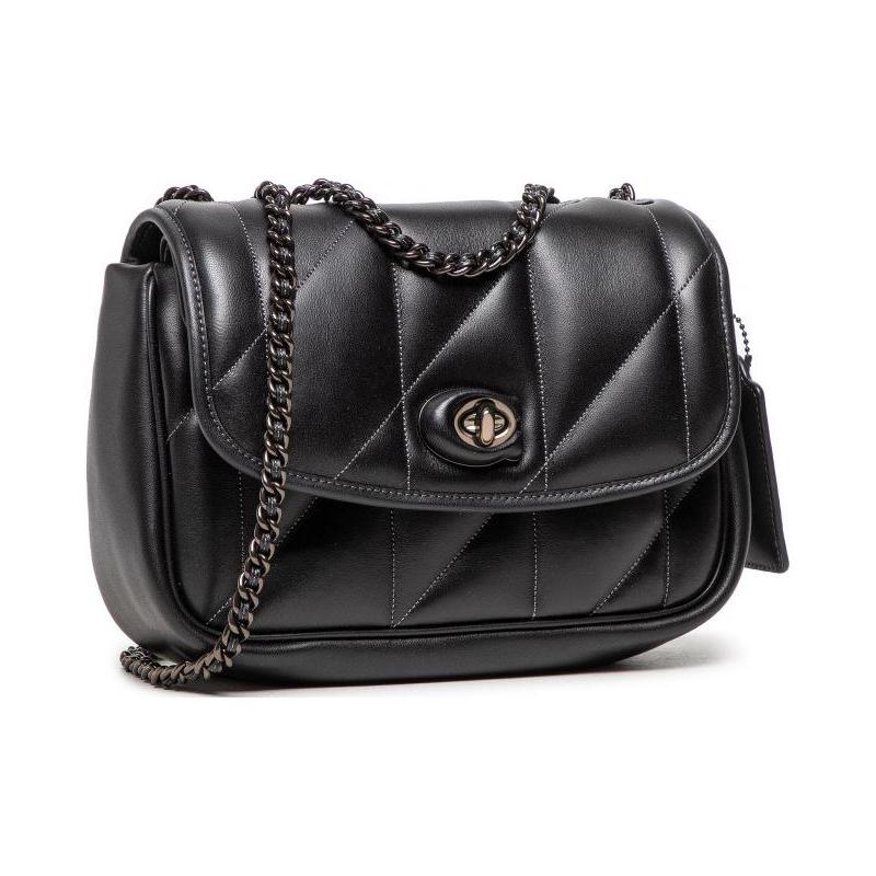 COACH Pillow Madison 24 Quilted Turnlock Chain Nappa Soft Leather Shoulder Crossbody Bag Medium Women's Black