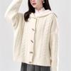 Twist Casual Top Hooded Jacket Sweater Womens Autumn Winter Knitwear Cable Long Sleeve Cardigan Loose