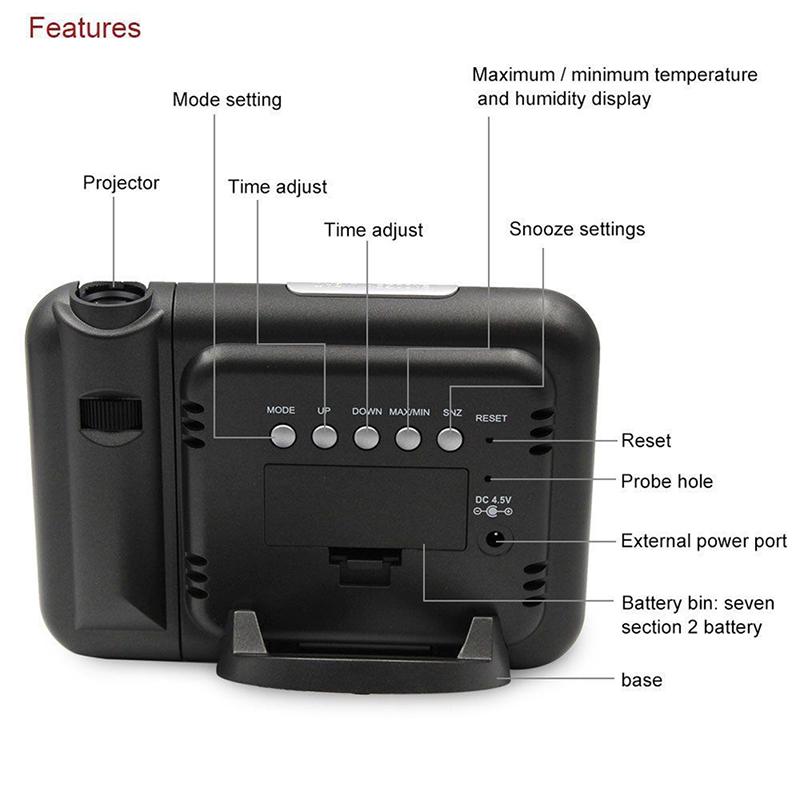 ЖК-цифровой светодиодный проектор, метеостанция, календарь, повтор будильника