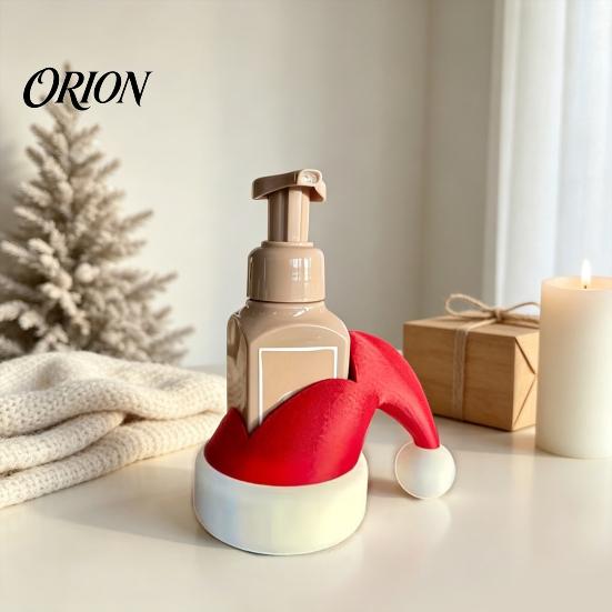 Holiday Hand Sanitizer Ornaments 3D Printed Santa Hat Soap Dispenser Holder, Decorative Bottle Cute Desktop Christmas Decor Cover, Red And White