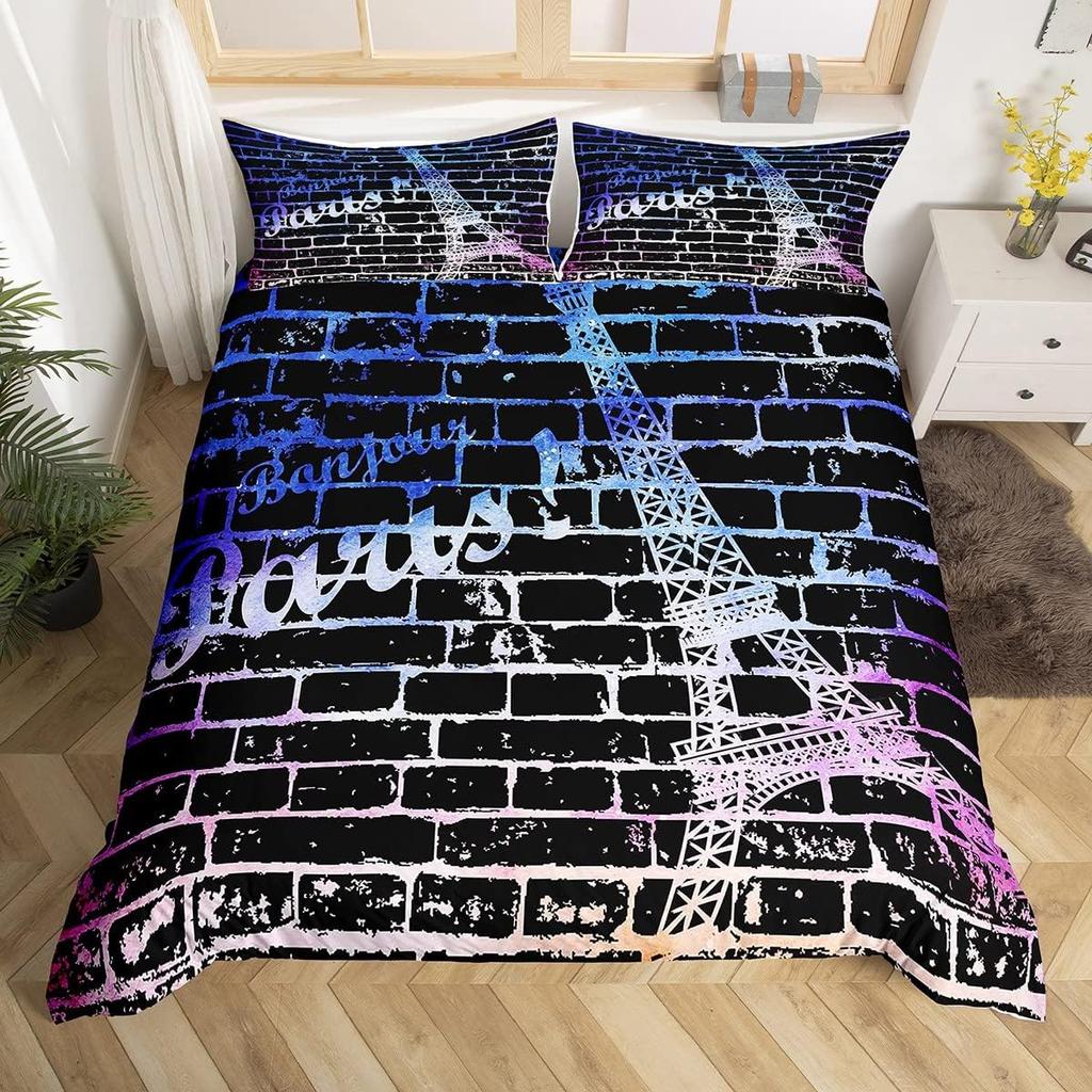 Винтажный пододеяльник размера Twin/King с Эйфелевой башней, Романтический парижский цветочный комплект постельного белья для детей и взрослых, Цветочный пододеяльник во французском стиле