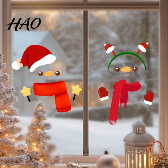 Indoor Outdoor Winter Ornaments Christmas Snowman Static Glass Stickers, Simple Window Clings, Waterproof PVC Clings Holiday for Home Store