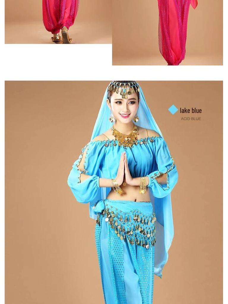 Женский индийский костюм для танца живота с длинным рукавом для выступлений и практики