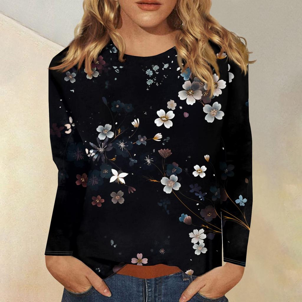 Женская модная повседневная футболка с круглым вырезом и длинным рукавом с принтом, топ