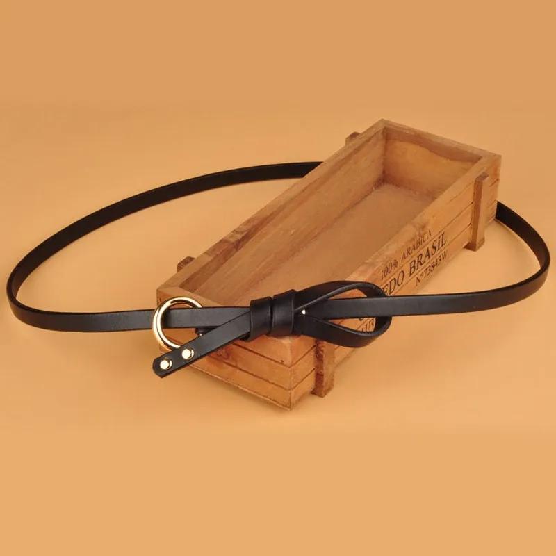 1CM No Hole Knot Women Belt Circular Buckle Cowskin Real Genuine Leather Belt Decoration Thin Strap Female Belts Cummerbunds