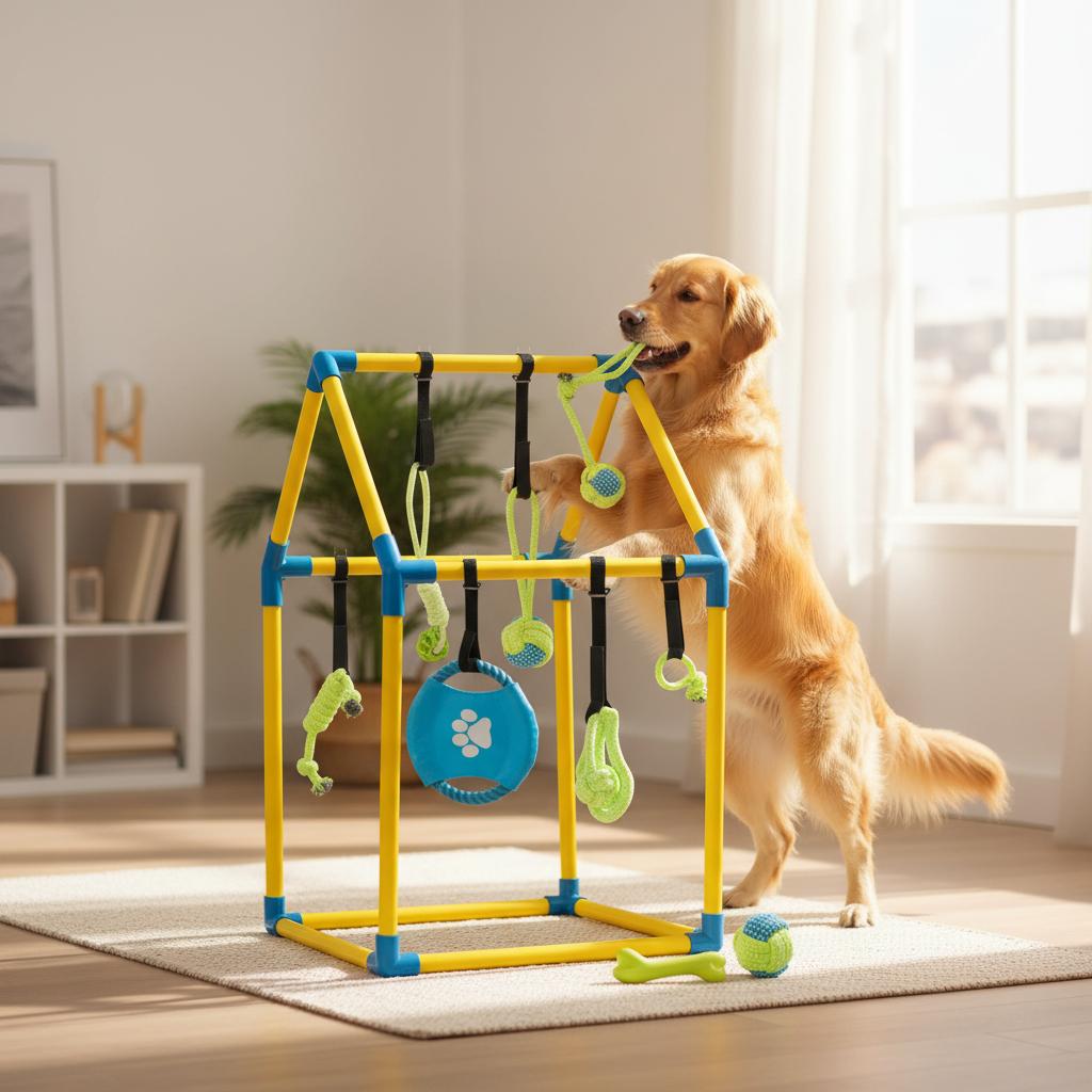 PVC Modular Dog Gym Frame With Hanging Toy Bracket For Small Medium Dogs