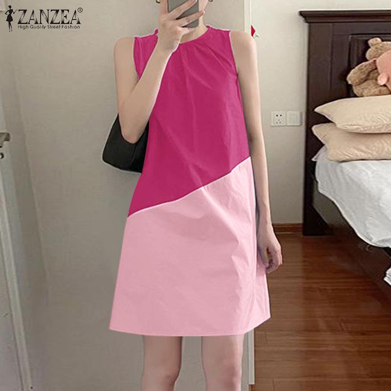 ZANZEA Женское повседневное платье-майка без рукавов с круглым вырезом