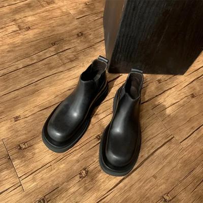 Модные женские ботинки Chelsea Ankle Boots, осенне-зимняя новая толстая подошва, ботинки Smoke Pipe Boot с круглым носком, универсальные женские ботинки в английском стиле