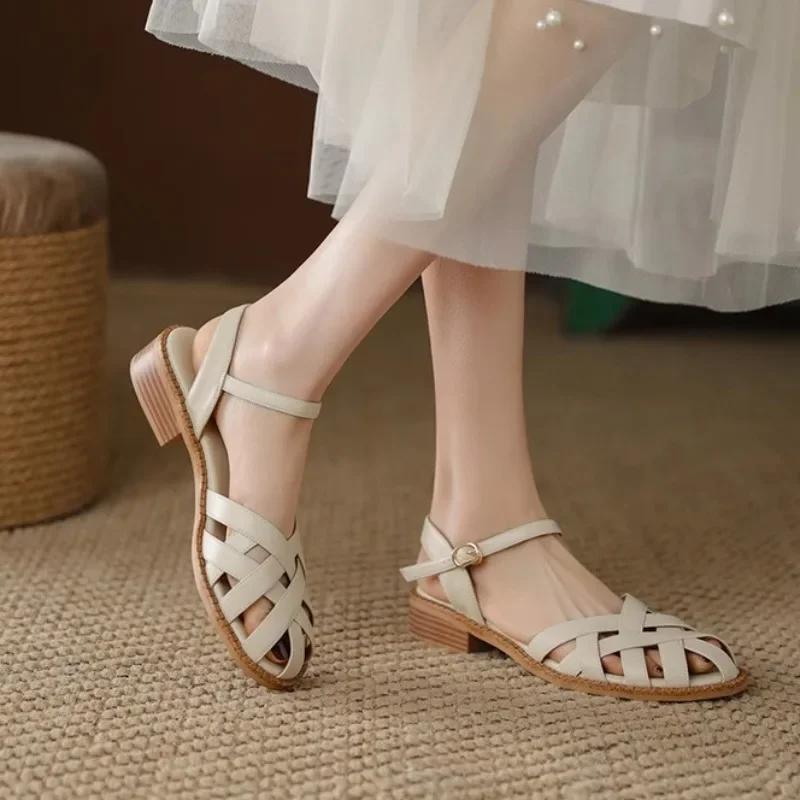 High Quality Summer Women's Sandals with Needle Buckle Closed Toe Hollow Out Breathable Outdoor Leisure 2024 Dress Women's Shoes
