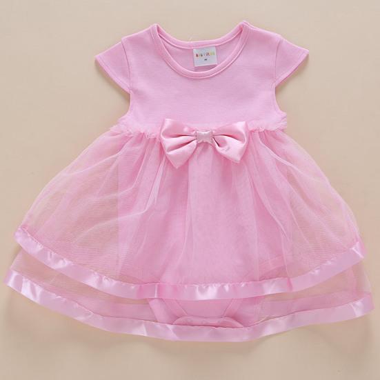 Girl Dress Lovely Net Yarn Splicing O-neck Baby One-piece Romper Mesh Dress for Party
