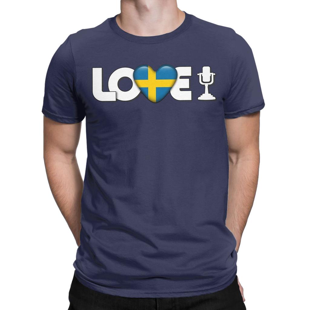 Love Sweden Eurovision Song Contest T-Shirts for Men  Fashion Cotton Tee Shirt O Neck Short Sleeve T Shirts Graphic Printed Tops