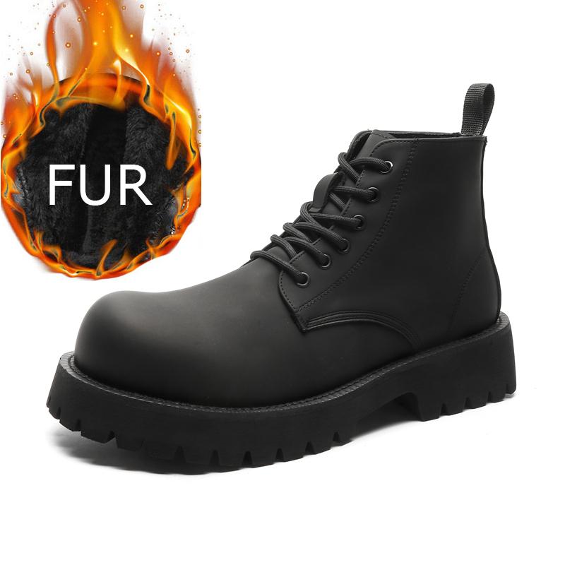 Модные новые мужские мотоциклетные ботинки с толстой подошвой и круглым носком, зимние бархатные уличные ботинки на шнуровке, деловые, высокие кожаные туфли