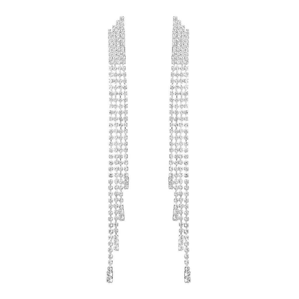 Luxury Super Flash Full Diamond Long Tassel Earrings Female Fashion Temperament Earrings Female Earrings 1 Pair