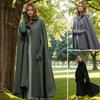Winter Women Jacket with Hood Medieval Retro Cape Gothic Keep Warm Shawl Ankle Length Loose Cloak Thick Single-Button Closure Poncho Pirate Robe