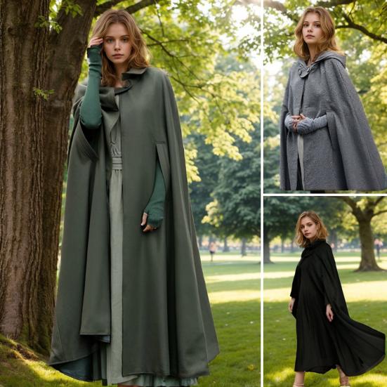 Winter Women Jacket with Hood Medieval Retro Cape Gothic Keep Warm Shawl Ankle Length Loose Cloak Thick Single-Button Closure Poncho Pirate Robe