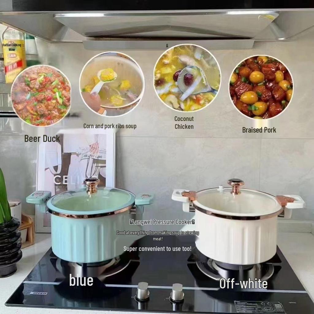 Супница с антипригарным эмалированным покрытием большого объема - Многофункциональная с двумя ручками для приготовления пищи при низком давлении