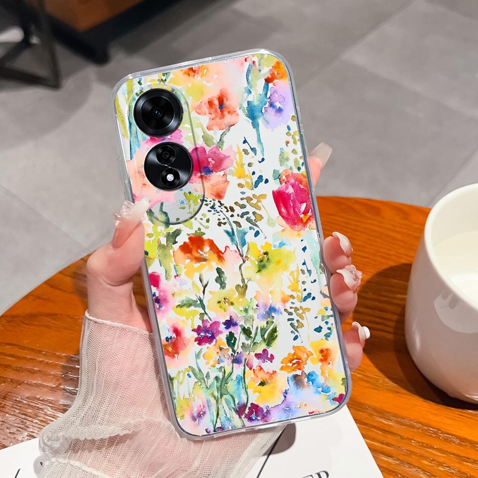 Чехол для OPPO Realme C63 C61 Reno12 Pro A60 A59, силиконовый чехол из мягкого ТПУ с популярным цветочным узором, противоударный бампер с защитой от падения, чехол для OPPO Capa