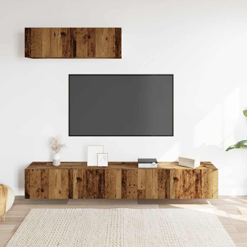 Vidaxl Wiszące Szafki Telewizyjne, 3 Szt., Stare Drewno, 100X30X30 Cm