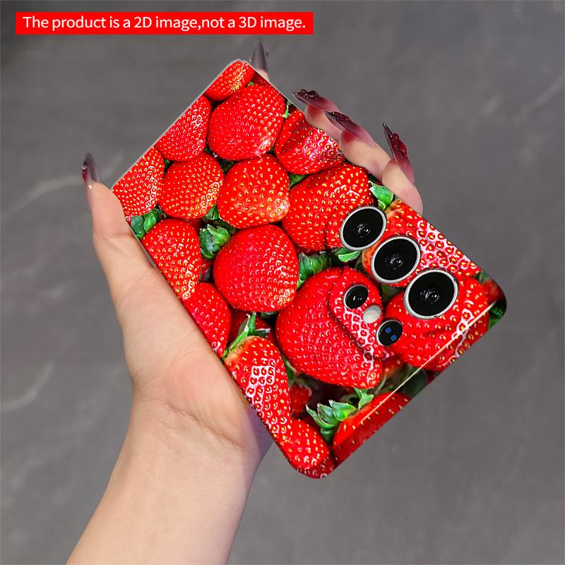 2DFlat Samsung phone case Fresh Red Strawberries Close-Up Phone Case Applicable to Galaxy S23 S24 S25ULTRA S26 A12 A14 A15 A16 A54 A55