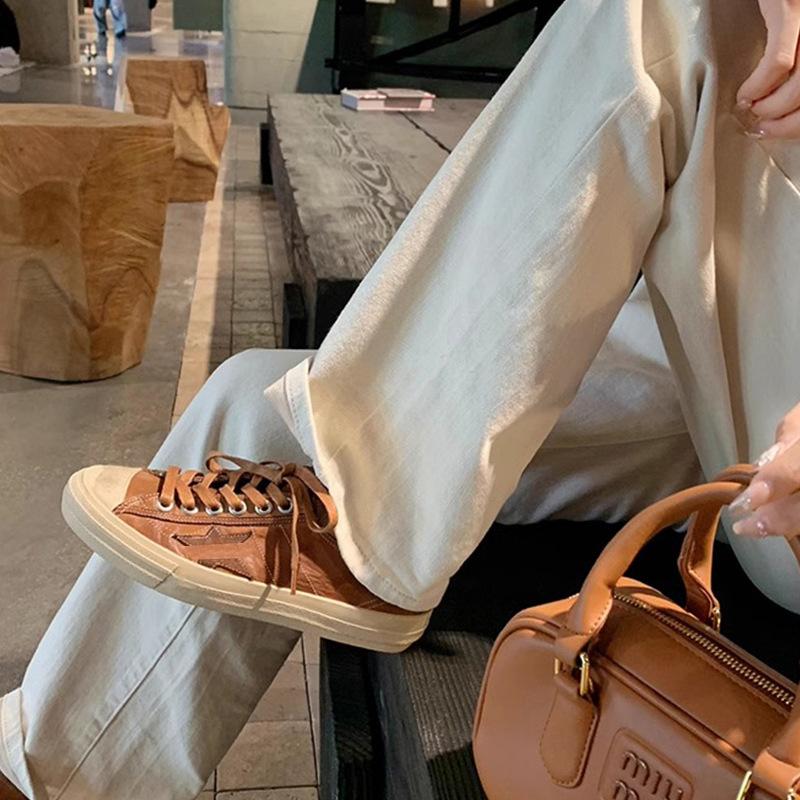 Виноградная студия motherlee коровья кожа сделаны старые грязные туфли ретро шнуровка повседневные туфли на звездной подошве женские маленькие грязные туфли