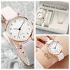 3 шт./комплект, женские наручные часы, женские повседневные круглые кварцевые часы, аналоговые белые наручные часы из искусственной кожи и золотое ожерелье, браслет, подарок для мамы.
