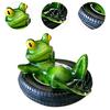 Floating Frog Statue Resin Lying On Tire Frog Figurine Sculpture Outdoor Garden Pond Pool Fish Tank Aquarium